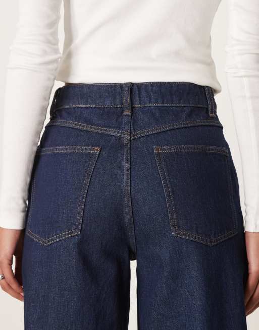 ASOS DESIGN turn up jeans with contrast brown color in indigo