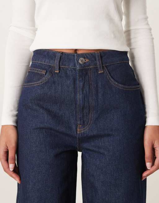 ASOS DESIGN turn up jeans with contrast brown color in indigo