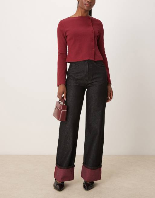 ASOS DESIGN turn-up jeans with contrast color in black