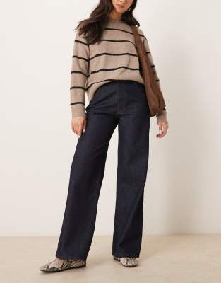 turn-up jeans with contrast faux leather binding in indigo-Multi