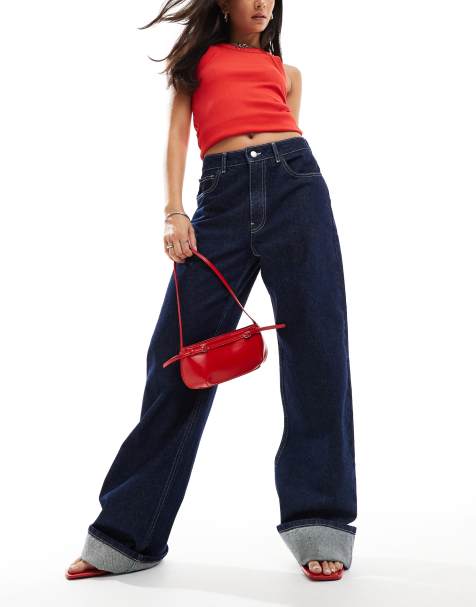 ASOS DESIGN turn up jeans with contrast stitch in indigo - view 1