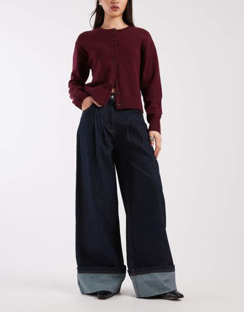 ASOS DESIGN turn up pleated jeans in indigo rinse - view 1