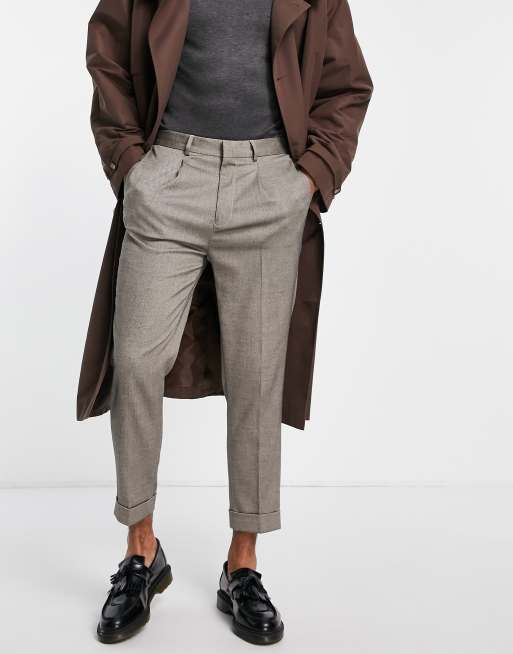 ASOS DESIGN turn up tapered smart pants in stone micro texture | ASOS