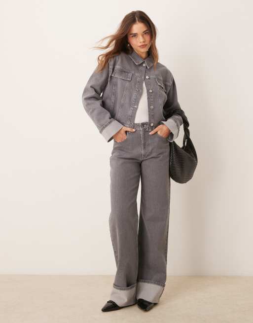 ASOS DESIGN turn up wide leg jean in gray wash