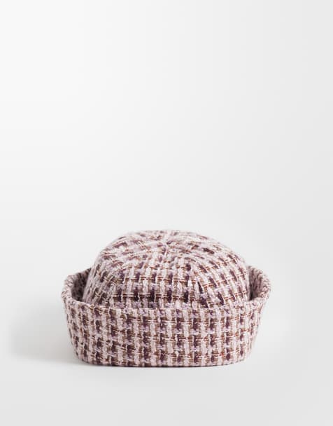 ASOS DESIGN turnback hat in pink boucle - view 1