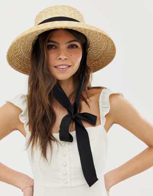 ASOS DESIGN turned edge natural straw hat with changeable ties-Brown