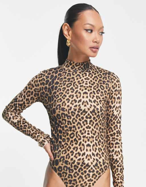 ASOS DESIGN turtle neck bodysuit in leopard print