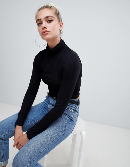 ASOS DESIGN turtleneck muscle crop wrap around tank top in black