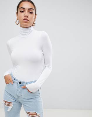 white polo neck long sleeve top