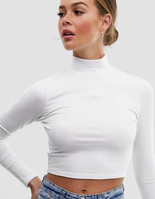 polo neck crop top long sleeve