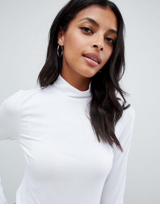 ASOS DESIGN turtle neck long sleeve top in white