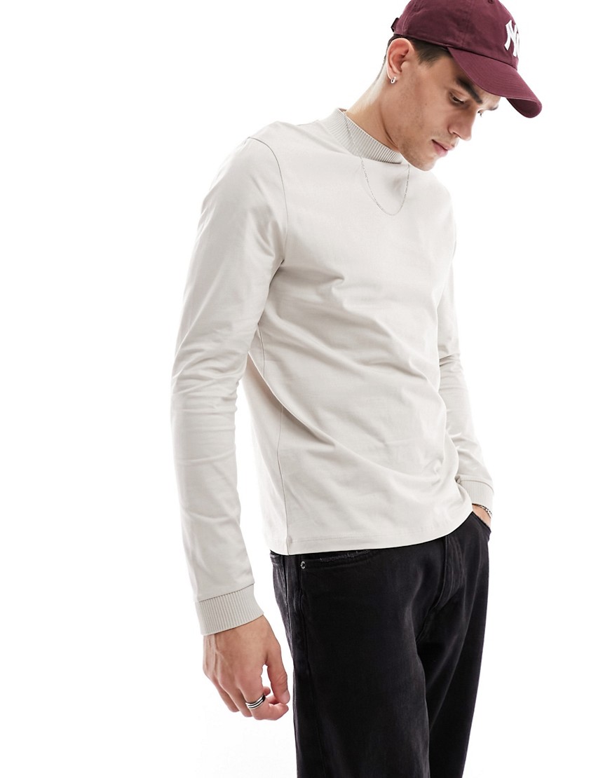 ASOS DESIGN turtle neck long sleeved t-shirt in light grey-Neutral
