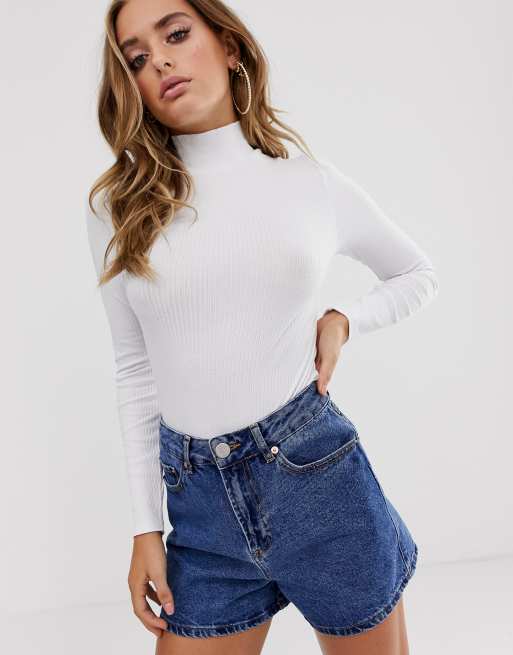 White ribbed 2024 turtleneck bodysuit