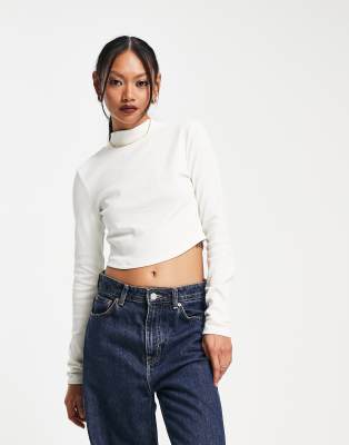 Asos Design Turtleneck Crop Top In Cream-white