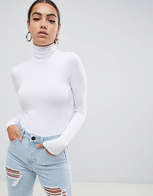 ASOS DESIGN turtleneck long sleeve bodysuit in white