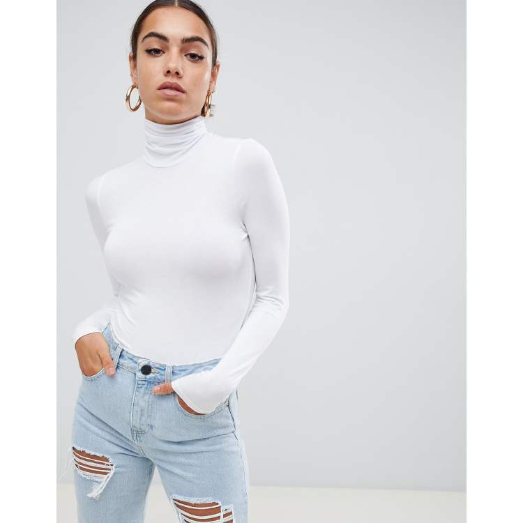 ASOS DESIGN turtleneck long sleeve bodysuit in white