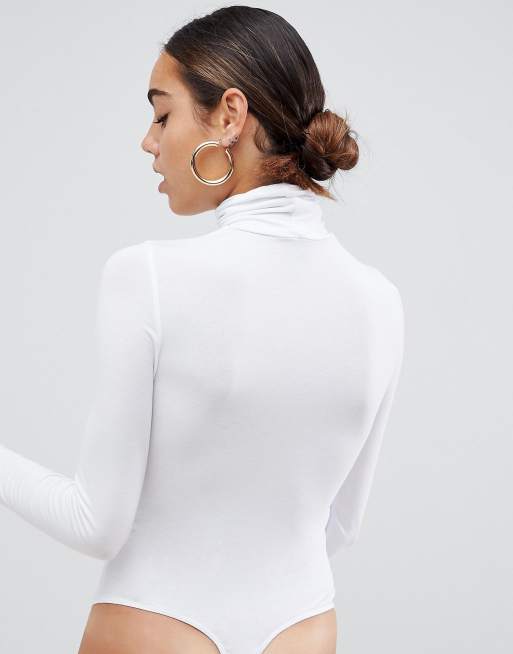 ASOS DESIGN long sleeve bodysuit with turtle neck in white