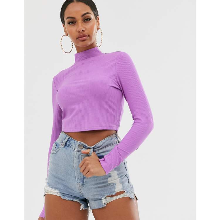 ASOS DESIGN turtleneck long sleeve rib crop top in white