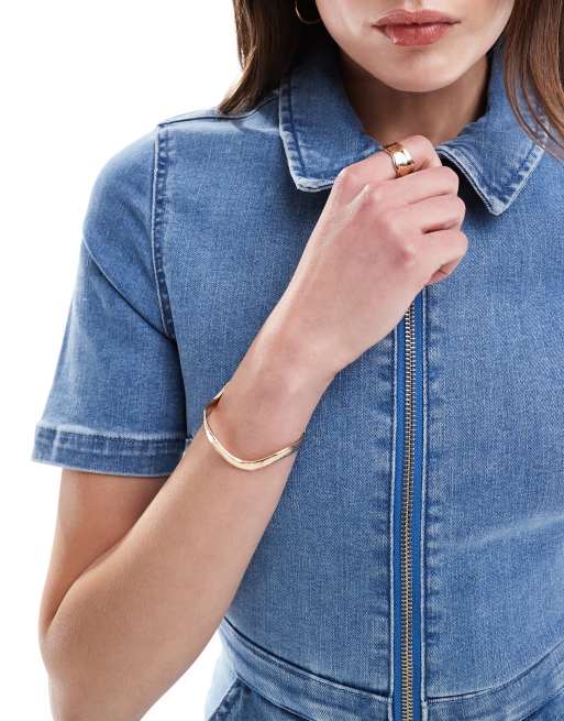 ASOS DESIGN - Tuta corta a maniche corte in denim blu lavaggio medio con zip, 2 di 4