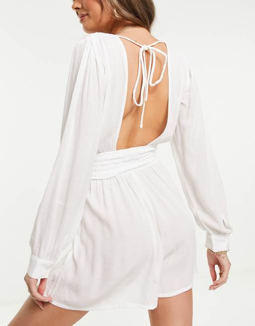 ASOS DESIGN Tuta corta a maniche lunghe bianca da spiaggia con