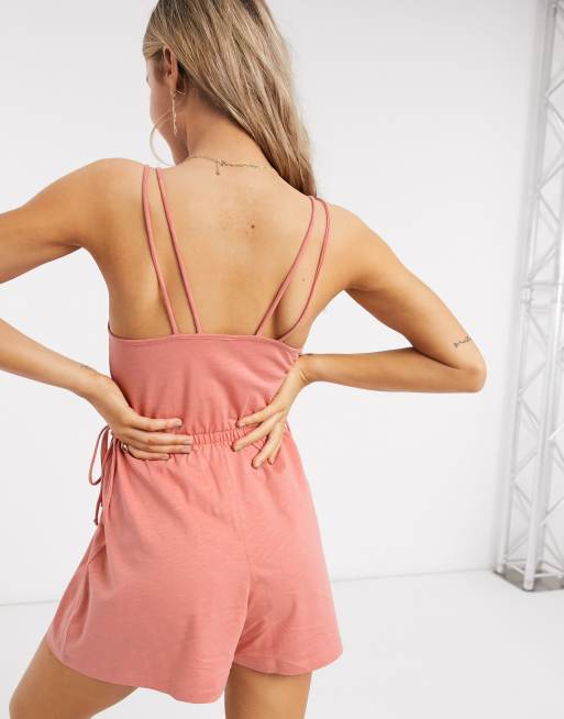 ASOS DESIGN - Tuta corta a portafoglio con spalline sottili doppie palissandro, 2 di 4