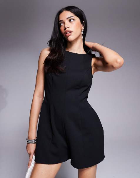 ASOS DESIGN - Tuta corta a tulipano nera strutturata con scollo a barchetta - view 1