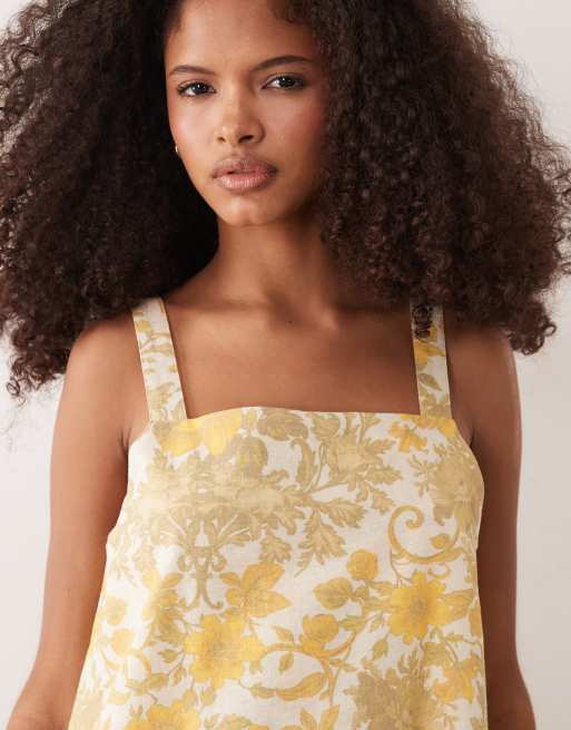 ASOS DESIGN - Tuta corta con spalline sottili gialla a fiori, 3 di 4