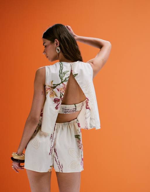 ASOS DESIGN - Tuta corta doppio strato aperta sul retro con stampa, 3 di 4