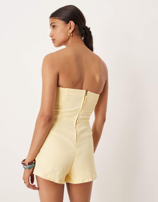 ASOS DESIGN - Tuta corta in denim a fascia color latticello con risvolto, 4 di 4