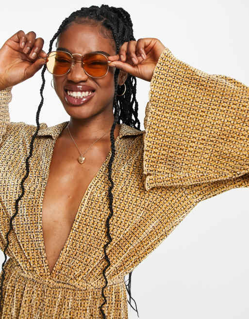 ASOS DESIGN - Tuta corta in plissé con stampa geometrica stile anni '70 con colletto , 3 di 4