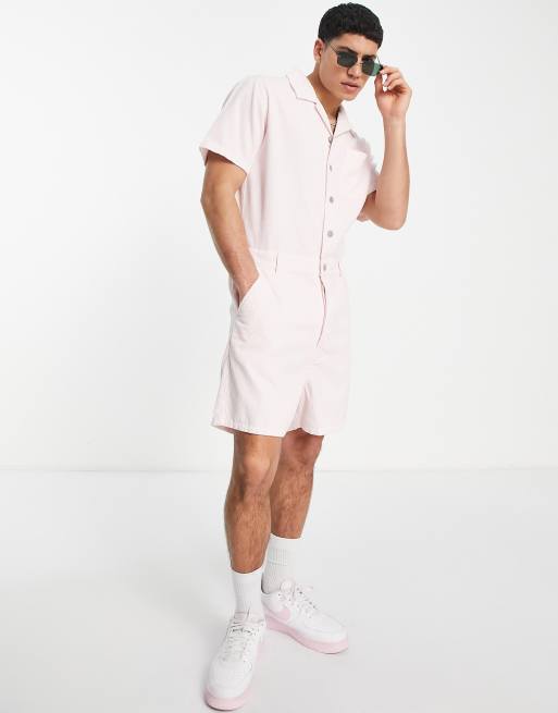 ASOS DESIGN - Tuta corta in velluto a coste, colore rosa