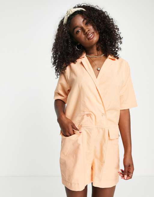 ASOS DESIGN - Tuta corta oversize doppiopetto arancione