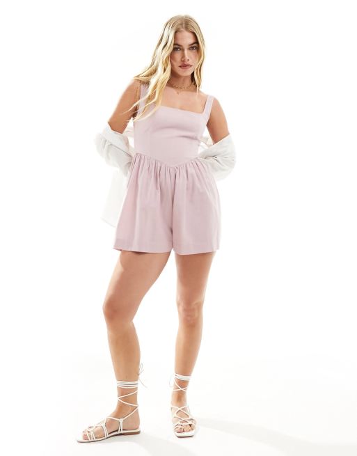  ASOS DESIGN - Tuta corta stile corsetto lilla con scollo squadrato, 4 di 4