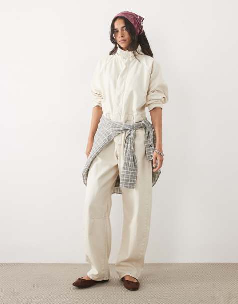 ASOS DESIGN tuta in denim con collo alto in ecru - view 1