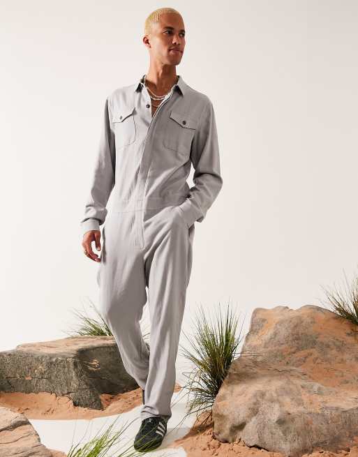 ASOS DESIGN - Tuta in misto lino, colore grigio chiaro