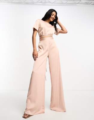 Asos Design - Tuta Jumpsuit 2 In 1 Rosa Allacciata In Vita