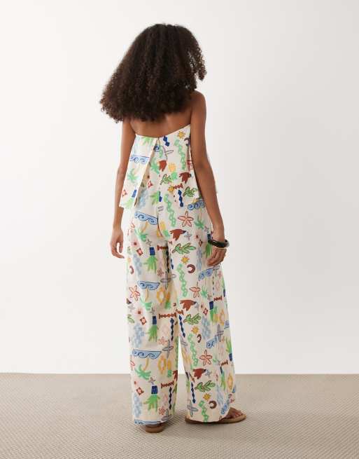 ASOS DESIGN - Tuta jumpsuit a fascia a doppio strato multicolore con stampa, 4 di 4