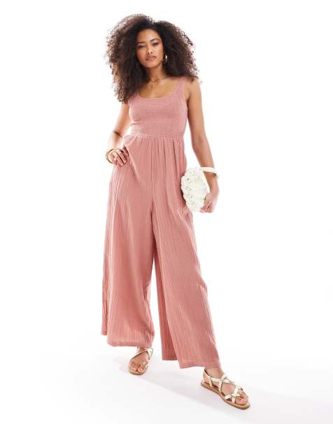 ASOS DESIGN - Tuta jumpsuit a fondo ampio con scollo rotondo color malva - view 1
