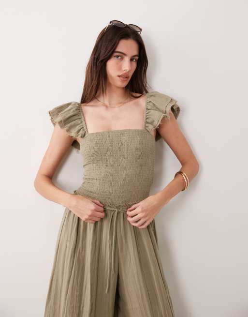 ASOS DESIGN - Tuta jumpsuit a fondo ampio in tessuto doppio kaki, 4 di 4