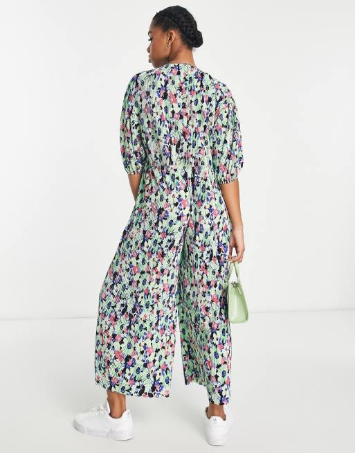ASOS DESIGN - Tuta jumpsuit a punto smock plissé con stampa floreale, 2 di 4