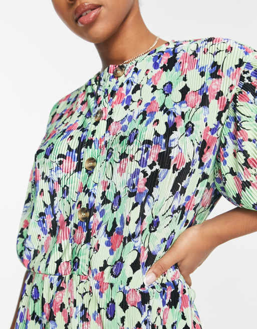 ASOS DESIGN - Tuta jumpsuit a punto smock plissé con stampa floreale, 3 di 4