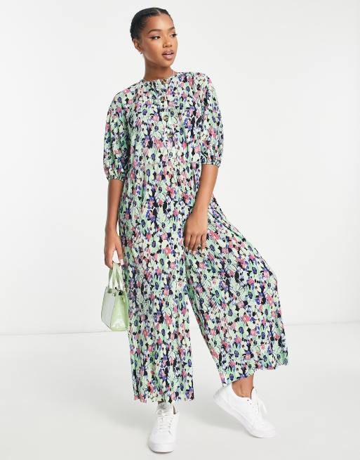ASOS DESIGN - Tuta jumpsuit a punto smock plissé con stampa floreale, 4 di 4