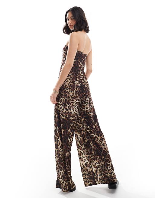 ASOS DESIGN - Tuta jumpsuit a trapezio a fascia con stampa leopardata, 4 di 4