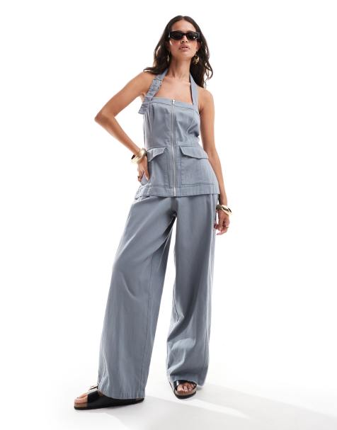 ASOS DESIGN - Tuta jumpsuit allacciata al collo multitasche grigia in twill - view 1