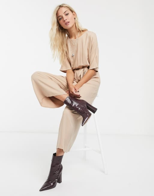 ASOS DESIGN - Tuta jumpsuit allacciata in vita grigio pietra