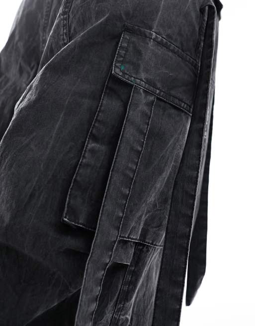 ASOS DESIGN - Tuta jumpsuit antracite slavato a corsetto stile cargo, 3 di 4