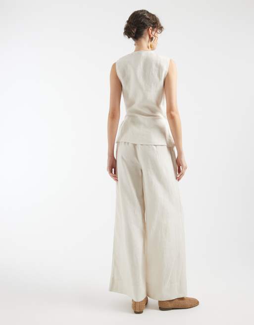 ASOS DESIGN - Tuta jumpsuit avvolgente 100% lino color pietra, 3 di 4
