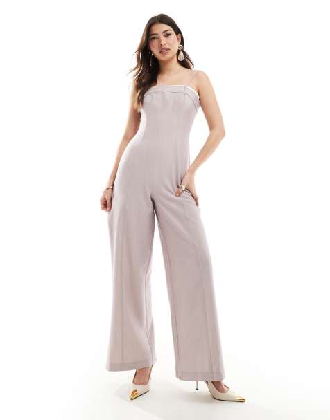 ASOS DESIGN - Tuta jumpsuit color pietra a fondo ampio con pannelli a contrasto - view 1
