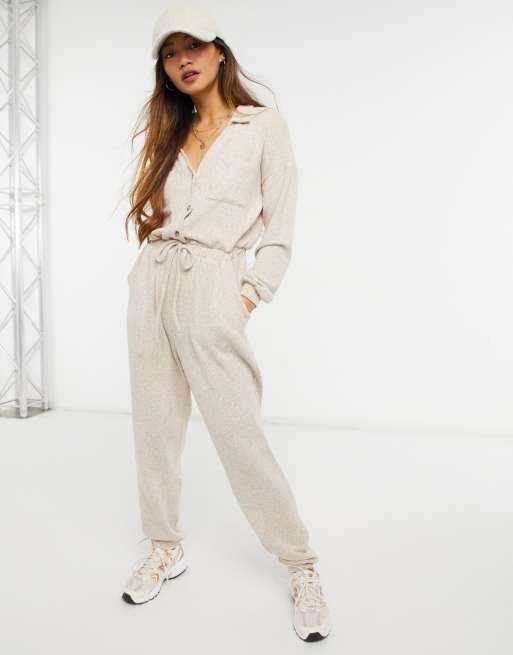 ASOS DESIGN - Tuta jumpsuit comoda grigio talpa con colletto e bottoni