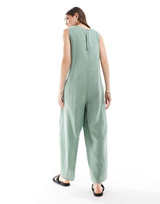 ASOS DESIGN - Tuta jumpsuit con pantaloni culotte girocollo color kaki, 3 di 4